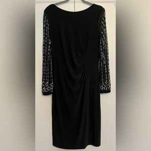 Marina Black Dress with Beaded Sleeves and Gathered Front Size 14